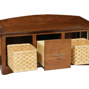 Mission Slat Bench With Baskets And Drawers