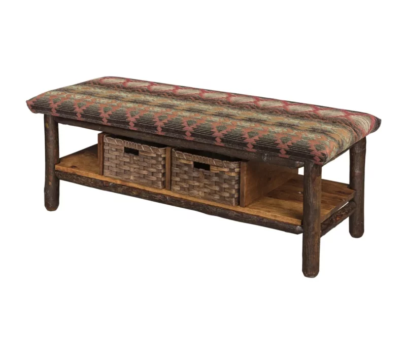 48" Bench With Two Baskets And Fabric Seat